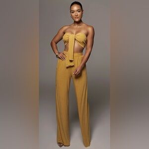 JLUXLABEL Yellow Linen Set with Elegant Wide-Leg Design